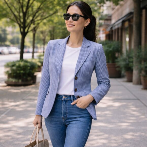 J. Crew Jackets & Blazers - Vintage J.Crew Blue Gingham 100% Cotton Blazer - new!